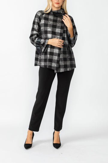 Silver Wide High Neck Check Jacket